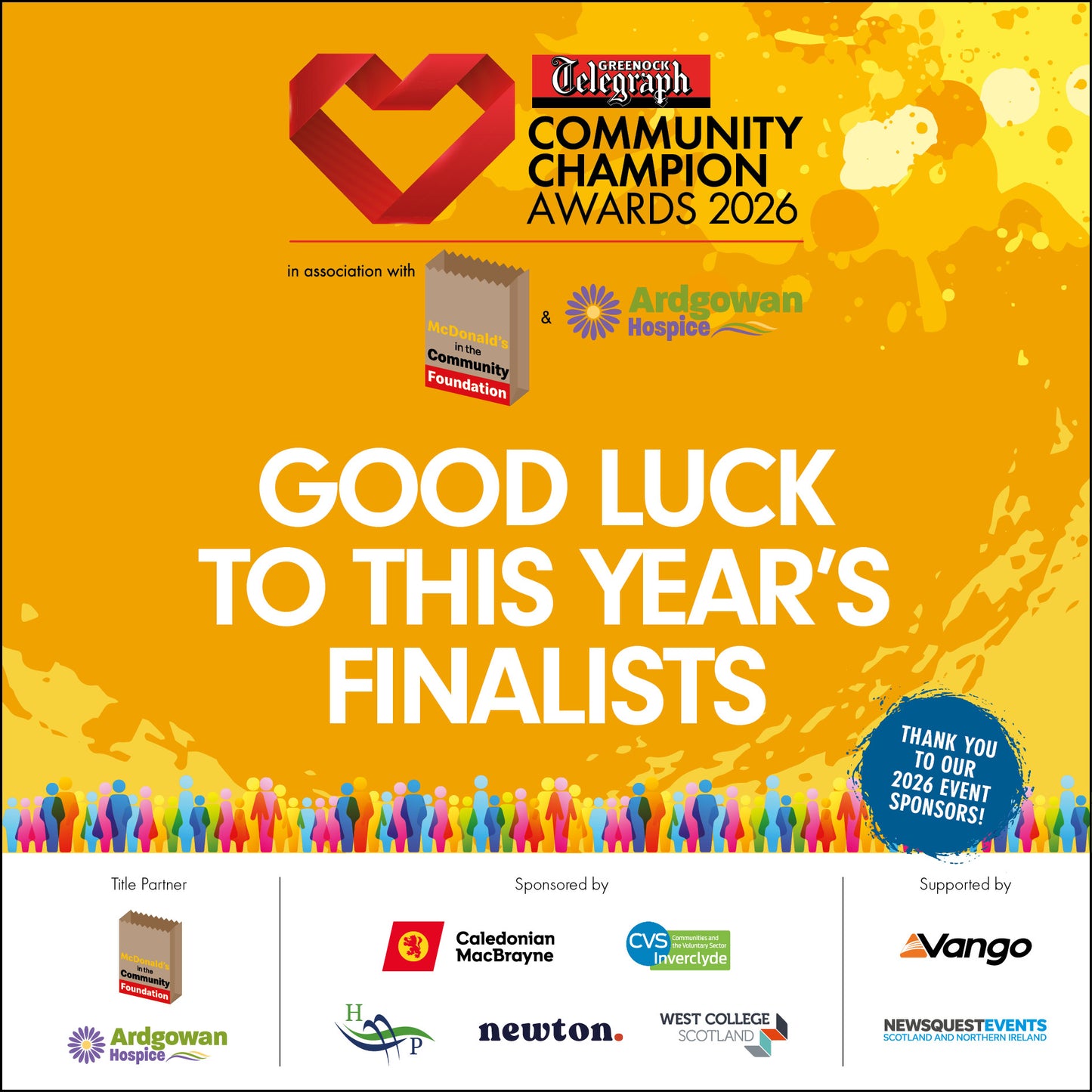 EVENT TICKETS: Greenock Telegraph Community Champion Awards 2026 in association with McDonald's in the Community Foundation & Ardgowan Hospice